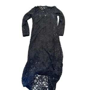 A New Day Dress Womens Medium Black Lace Long Sleeve Lined Midi Party Cocktail